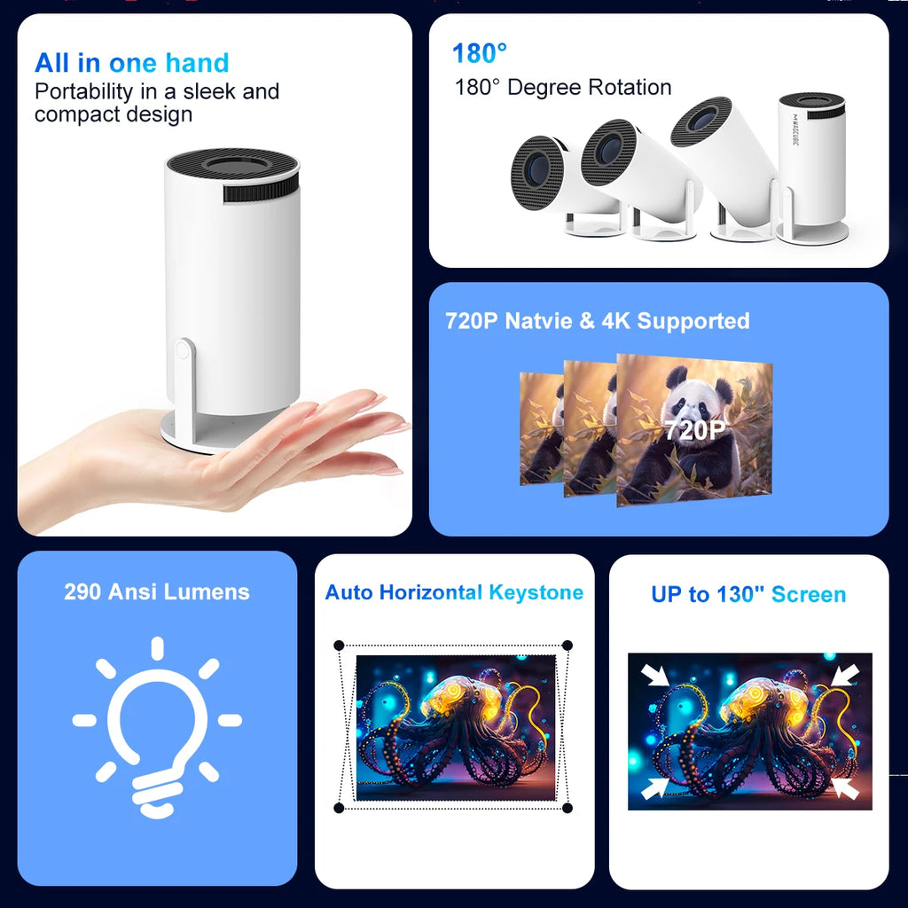 HY300 Mini Smart Projector | 1080P, WIFI 6, Portable Home Cinema